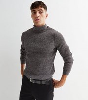 New Look Dark Grey Ribbed Knit Roll Neck Muscle Fit Jumper